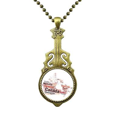 Imagem de DIYthinker Colar de Mapa do Canadá com nomes de cidades e pontos de referência, joia antiga de guitarra