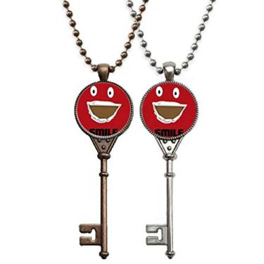 Imagem de OFFbb-USA Colar com pingente de chave larga Happy Red Emotion Smile para decoração de casal
