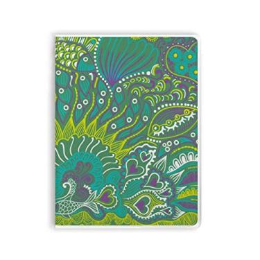 Imagem de Caderno de peixe verde abstrato com capa de goma de desenho de linha