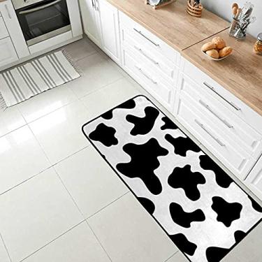 Imagem de Tapete de área confortável preto e branco com estampa de vacas antiderrapante tapete de cozinha, tapete antifadiga para sala de jantar, lavanderia, escritório, corredor, 99 x 50 cm