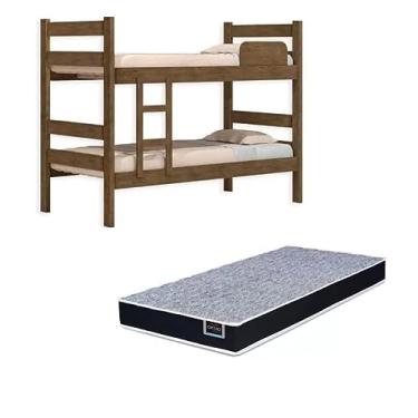 Imagem de Kit Beliche De Solteiro Marrom com Escada + 1 Colchão Solteiro Espuma D28 Bp