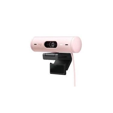 Imagem de Webcam + Suporte Logitech Brio 500 Full HD, 1080p, 30 FPS, com Microfones Duplos, USB, Suporte Incluso, Rosa - 960-001418