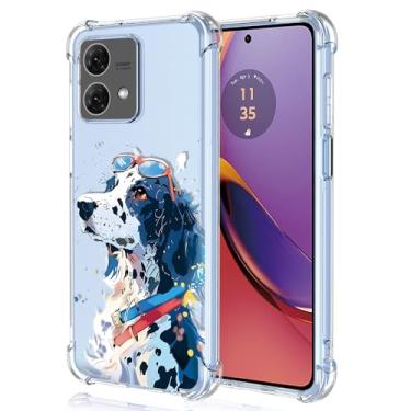 Imagem de XINYEXIN Capa transparente para Motorola Moto G84, fina à prova de choque TPU bumper capa de telefone transparente padrão fofo, arte legal colorida grafite série - cachorro branco