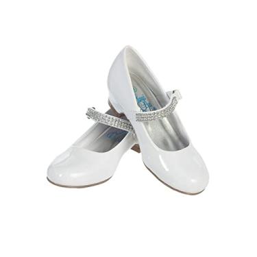 Imagem de Sapatos Mary Jane para meninas, sapatos de salto floral para igreja, casamento, Páscoa, Natal, Zapatillas para Niñas de Vestir, Branco, 13 Big Kid