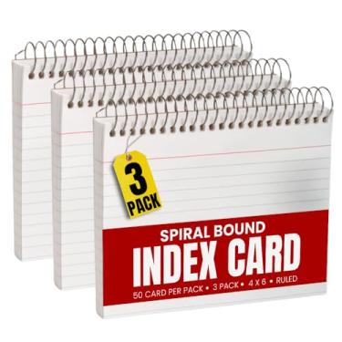 Imagem de 1InTheOffice Cartas de Índice de Encadernação Espiral 4x6 pautadas, Branco, 50 cartões/pacote, 3 pacotes