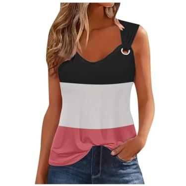 Imagem de Lainuyoah Camisetas femininas sem mangas casuais de verão com alça redonda e gola entalhada, casual, colorblock gradiente, moderna, D-vermelho, XXG