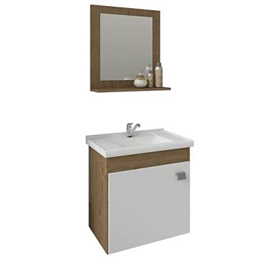 Imagem de Gabinete De Banheiro 100% Mdf Iris 44 Cm Com Espelho Carvalho/branco - Mgm