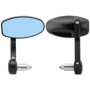 Imagem de VG MOTO Espelhos convexos de extremidade de barra de motocicleta 7/20.3 cm 22 mm guidão retrovisor lente azul CNC universal preto substituição para M8/M6 padrão Super Sport Street Bike Cafe Racer