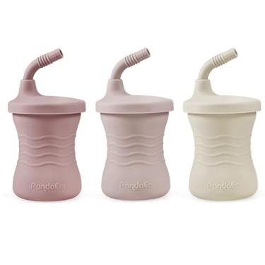 Imagem de PandaEar Pacote com 3 copos infantis com canudo para bebês a partir de 6 meses, rosa/rosa-claro/linho