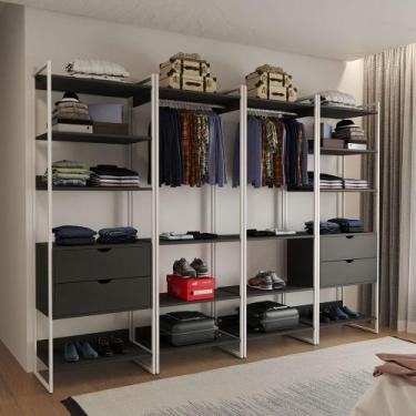 Imagem de Closet Industrial Casal Completo Loft Preto 4 Módulos Cabideiro com Ga