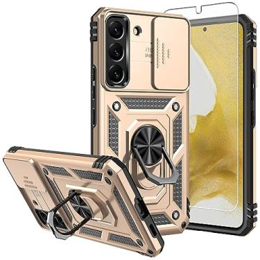 Imagem de SKTGSLAMY Capa para Samsung S22, Galaxy S22 com protetores de tela e capa para câmera, [grau militar] Capa testada contra quedas de 4,9 m com suporte magnético capa protetora para S22 (TC-gold)
