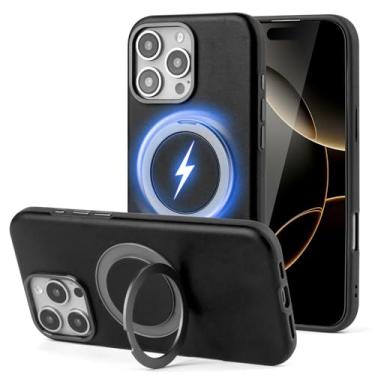 Imagem de SkyEagle Capa de telefone compatível com iPhone 16 Pro Max, 【Compatível com Magsafe】Bisel de câmera de metal, Slim Non, Capa protetora de TPU deslizante 360 Função de suporte giratório, para Apple16