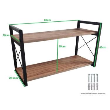 Imagem de Prateleira Dupla Modelo Industrial Ferro Reforçado Prateleira MDF 68x2