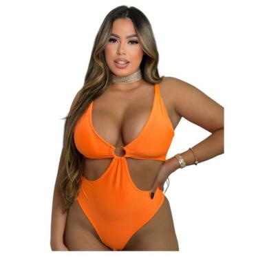 Imagem de Body Maiô Feminino Carnaval Neon Vazado Decote Detalhe Argola Com Bojo