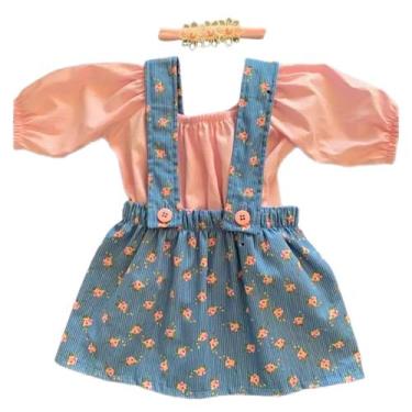 Imagem de Jardineira de Bebe Menina Infantil com Tiara 100% Algodão Premium - Mu