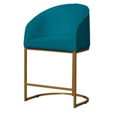 Imagem de Banco Banqueta Alta Poltrona Mia Base Metal Dourada Suede - Fina Mobíl