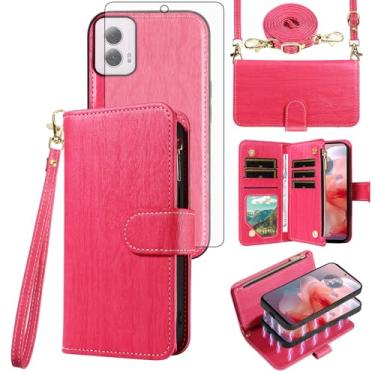 Imagem de Asuwish Capa de celular para Motorola Moto G Power 5G 2024 com zíper carteira magnética destacável com protetor de tela de vidro temperado, alça transversal, suporte de cartão retrô G5 mulheres