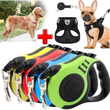 Imagem de Guia kit Coleira Retratil de Malha Flexível + Colete Peitoral para Cão