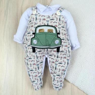 Imagem de Macacão bebê menina e menino jardineira com laço bordado confortável -