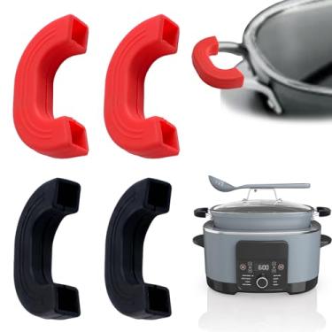 Imagem de MOROBOR 2 pares de capas de alça de panela de silicone, preto e vermelho, antiderrapante, resistente ao calor, compatível com Ninja Slow Cooker capa de silicone reutilizável