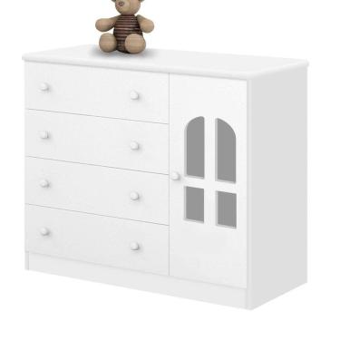 Imagem de Cômoda de Bebê 1 Porta 4 Gavetas Alvin J&A Móveis Branco