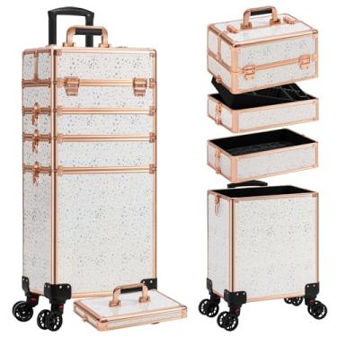 Imagem de AROUS Estojo de maquiagem rolante grande armazenamento carrinho de cosméticos 5 em 1 grande capacidade carrinho de maquiagem estojo de viagem com chaves giratórias salão de beleza estojo de barbeiro