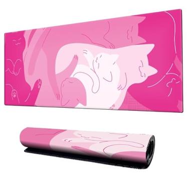 Imagem de Mouse Pad Gamer Speed Extra Grande Profissional 90x40 x3mm Bordas Costuradas e Base Emborrachada e Antiderrapante Gatinho Chinês Premium (Rosa)