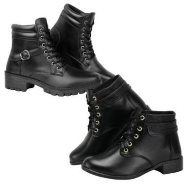 Imagem de Kit 2 Pares Bota Coturno Feminina Casual Elegante Clássica Couro-Feminino