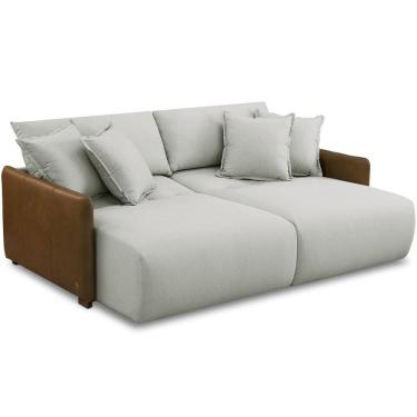 Imagem de Sofá Cama Retrátil 3 Lugares Sala 190cm Gardner T03 Linho Bege Couríssimo Marrom - Lyam Decor