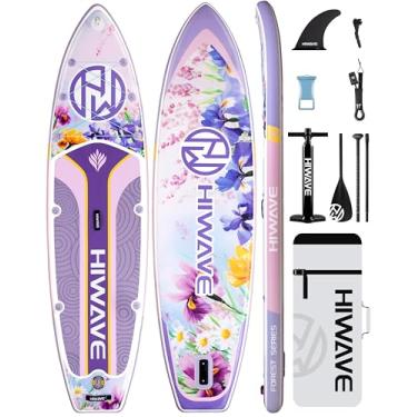 Imagem de Hiwave Tábua inflável de stand up paddle de 28 cm x 86 cm x 15 cm, capacidade de 190 kg, prancha de remo para animais de estimação para oceano e lago, com 3 pás ajustáveis, roxo