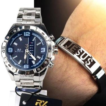 Imagem de Kit Masculino analogico prata aço envio 24h - Orizom