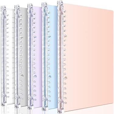 Imagem de 5 pacotes de fichário inteligente campus fácil de carregar para estudantes e escritório, A5, 20 anéis e 60 peças de folhas soltas para estudantes e escritório, fosco, azul, rosa, roxo e cinza, instale você mesmo