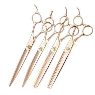 Imagem de SnipStar 7/7,5 polegadas tesouras de animais de estimação conjunto de ouro de alta gama reta/curva/afinamento e tesouras chunker para cuidados de cães, taxa de afinamento 30-75%