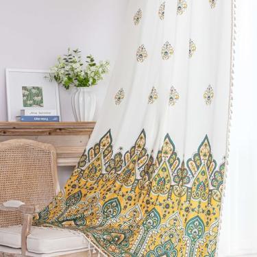 Imagem de Erbnaryx Cortinas florais Boho French Country Farmhouse Cortinas de 96 polegadas de comprimento com filtro de luz para janela com bolso para varão para sala de estar, 2 painéis