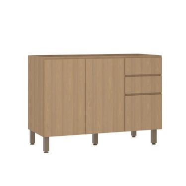 Imagem de Balcão de Cozinha para Pia 120cm 2 Portas e 3 Gavetas sem Tampo Slim Luciane Móveis