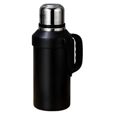 Imagem de Garrafa Térmica 1,5 Litros Grande em Aço Inox com Alça e Tampa Hermética Anti Vazamento - Ideal para Bebida Quente e Gelada, Água, Café, Suco (Preto)