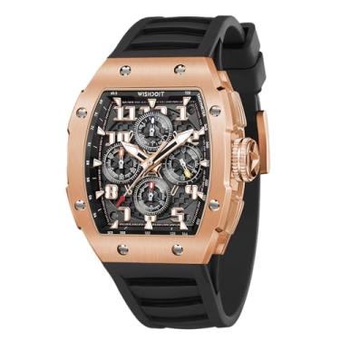 Imagem de WISHDOIT Relógio cronógrafo GT masculino luxuoso Tonneau, calendário, data, luminoso, à prova d'água, réplica de relógio masculino FKM com pulseira de borracha, vestido esportivo, casual, relógio de