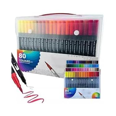 Imagem de Kit de Canetas Brush Pen, 80 Cores, Ponta Dupla 0.4mm e 1-2mm, para Desenho e Lettering (80 CORES)