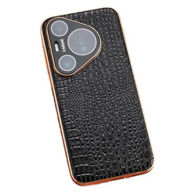 Imagem de FWYANZH Capa de couro genuíno para Huawei Pura 70 Ultra/70 Pro +/70 Pro/70, capa de proteção à prova de choque magnética luxuosa com padrão de crocodilo, preta, 70 Ultra