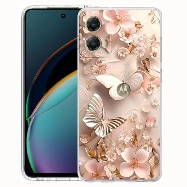 Imagem de FLYING FLIER Capa para celular Motorola Moto G Stylus 5G 2024, [proteção de corpo inteiro] [antiderrapante] [à prova de choque] linda flor borboleta fina capa de telefone TPU (rosa 1)