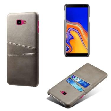 Imagem de Capas Compatível com Samsung Galaxy J4 PLUS,Caso de couro PU-Tampa de telefone a prova de choque com 2 slots de cartão,Proteção anti-impressão digital e anti-gota-Grey