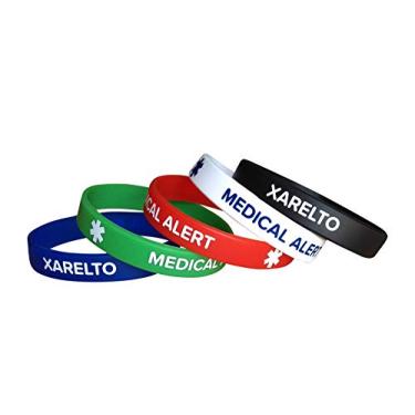 Imagem de Pulseiras de silicone Xarelto com alerta médico de 19,8 cm (pacote com 5) pulseiras tamanho adulto para homens e mulheres, 7.8 inches, Silicone, Sem Pedra Preciosa