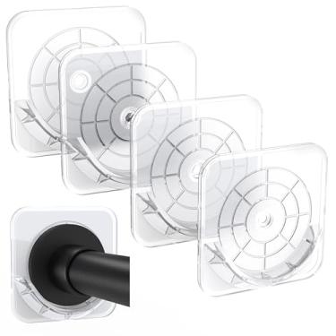 Imagem de Vidafelic Suportes adesivos para varão de cortina de chuveiro, pacote com 4 suportes transparentes para varão de cortina para parede, retentor de haste de tensão de banheiro, cola, impermeável (haste