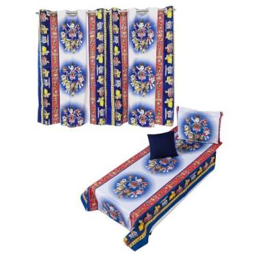 Imagem de Kit Colcha Cobre Leito + Cortina Infantil Solteiro 4p Menino Menina Pe