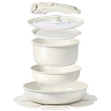 Imagem de GiPP Conjunto de panelas e frigideiras de cerâmica, antiaderente, removível, conjunto de panelas saudáveis, não tóxicos, sem PFOA e PTFE, seguro para lava-louças e forno, panela e panela de indução