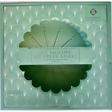 Imagem de Forros de silicone para fritadeira a ar, 24 x 24 cm, pacote com 2, rosa e verde, com alças e design de fluxo de ar