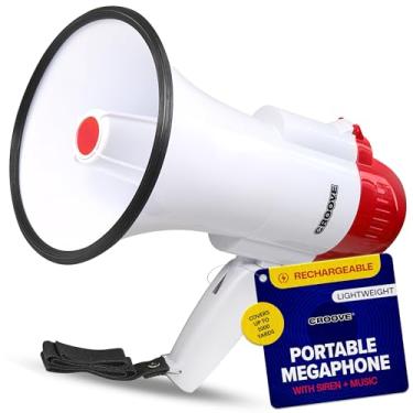Imagem de Alto-falante Megafone Bullhorn recarregável, alcance de voz de 1000 jardas, mini buzina de sopro leve, mega telefone alto com sirene e música, criadores de ruído de buzina para esportes, conselheiro