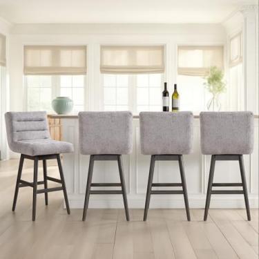 Imagem de Armen Living Banqueta giratória Elias Gray estofada de madeira maciça 76 cm com altura de barra com assento de tecido cinza - conjunto de 4