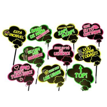 Imagem de Kit 10 Unidades Plaquinhas Neon Frases Divertidas para Festa e Balada – Brilha na Luz Negra