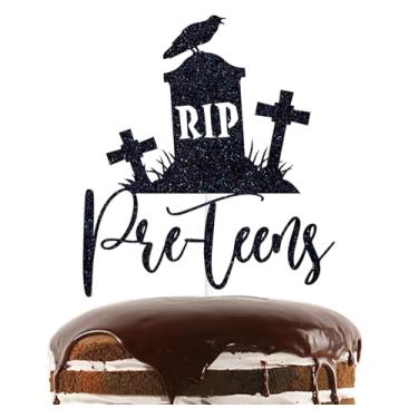 Imagem de Topo de bolo pré-adolescentes com glitter preto, decoração de aniversário de 13 anos de filme de terror assassino, dia das bruxas zumbi vampiro sexta-feira sangrenta gótico 13º aniversário decorações